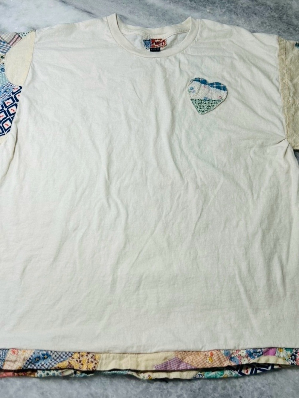 Women’s Vintage fabric Patchwork Heart Cotton T-Shirt